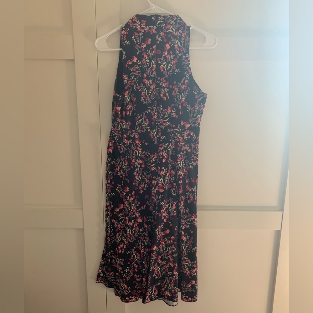 Floral Sleeveless Dress - Navy and Pink